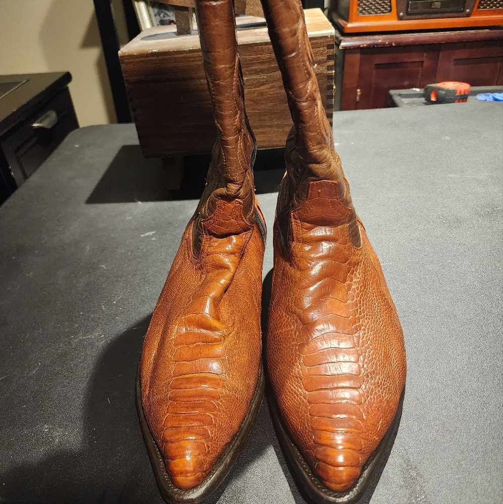 Men's Los Altos Brown Leather Cowboy Boots with Genuine Ostrich Size 11 D